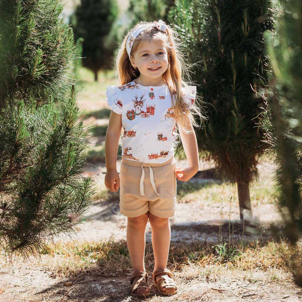 Reindeer Short Sleeve Organic Bodysuit with Frill - View 10