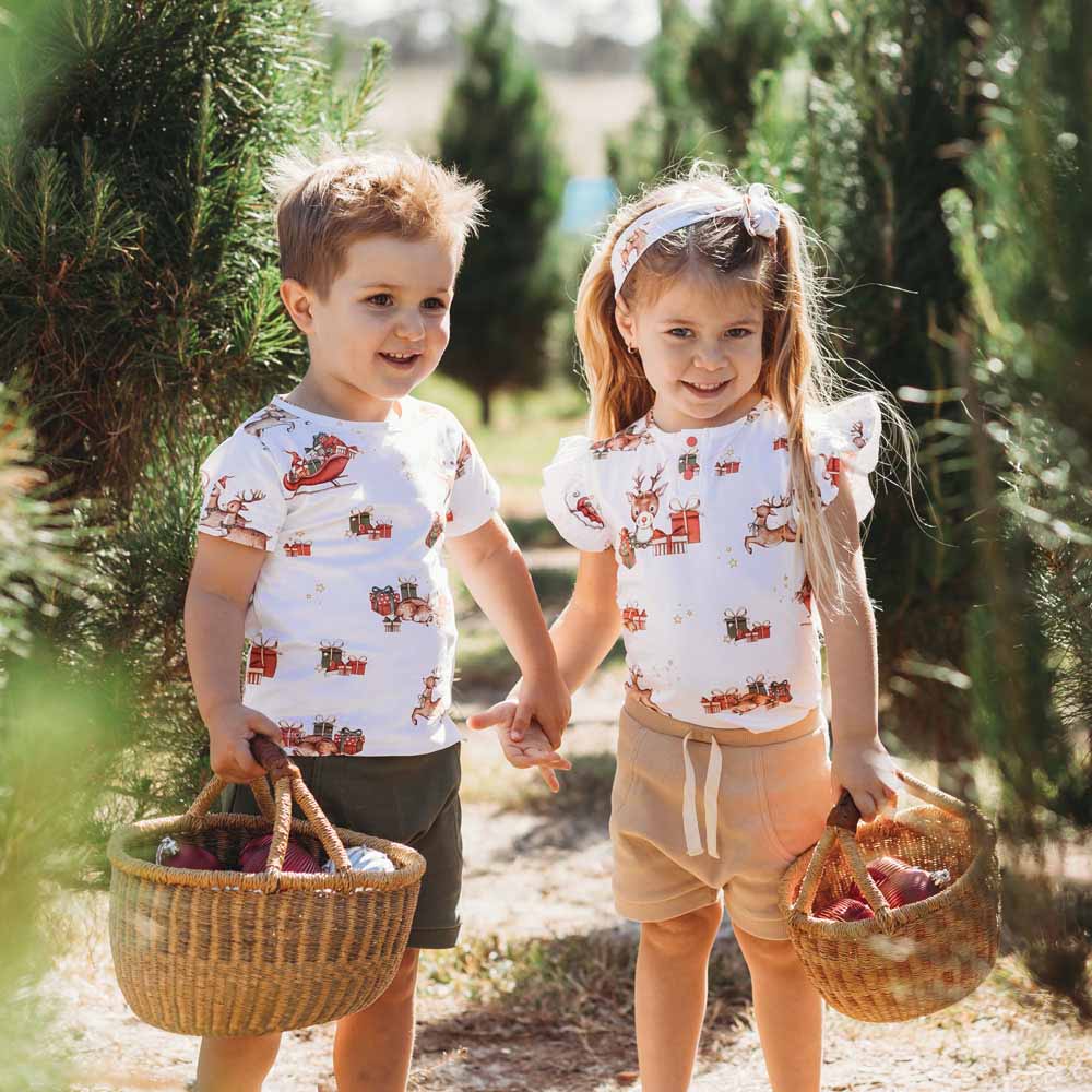 Reindeer Short Sleeve Organic Bodysuit with Frill - View 12