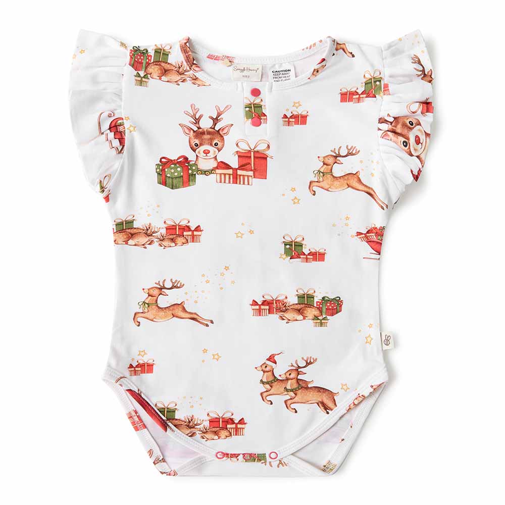 Reindeer Short Sleeve Organic Bodysuit with Frill - View 2