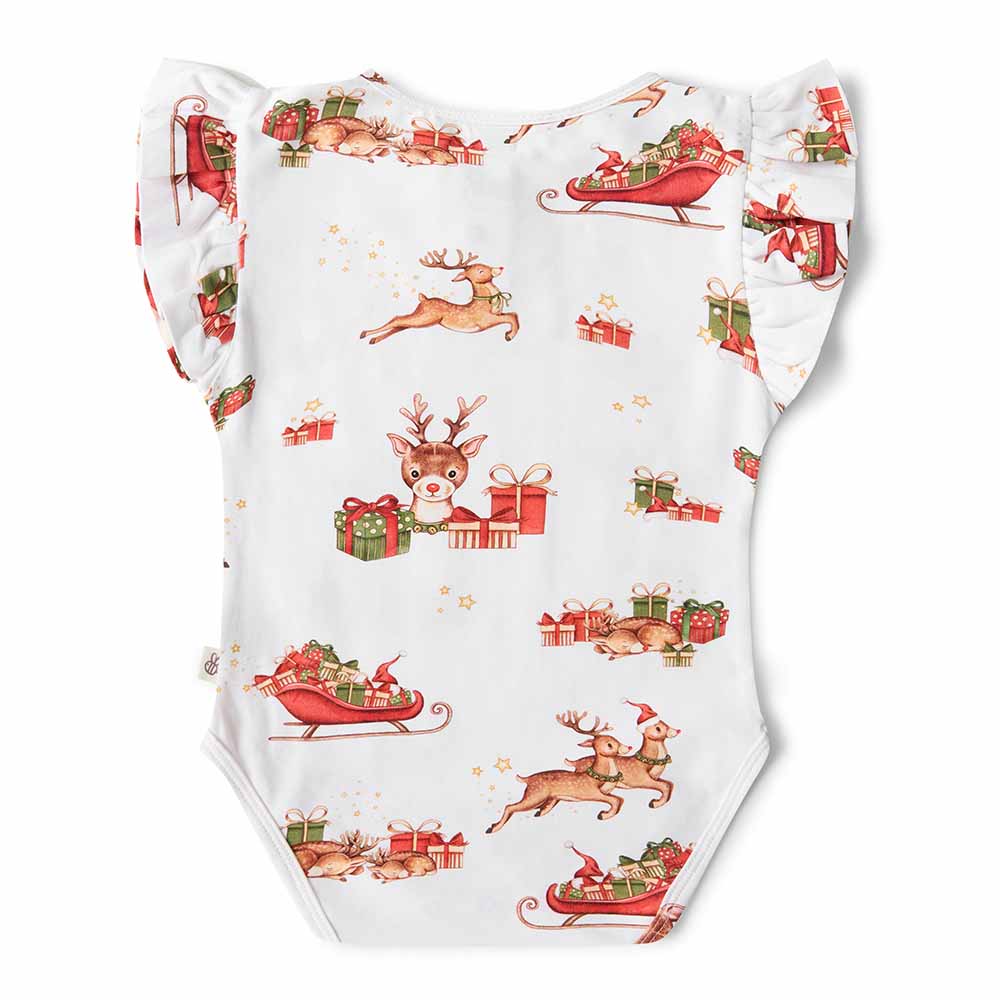 Reindeer Short Sleeve Organic Bodysuit with Frill - View 3