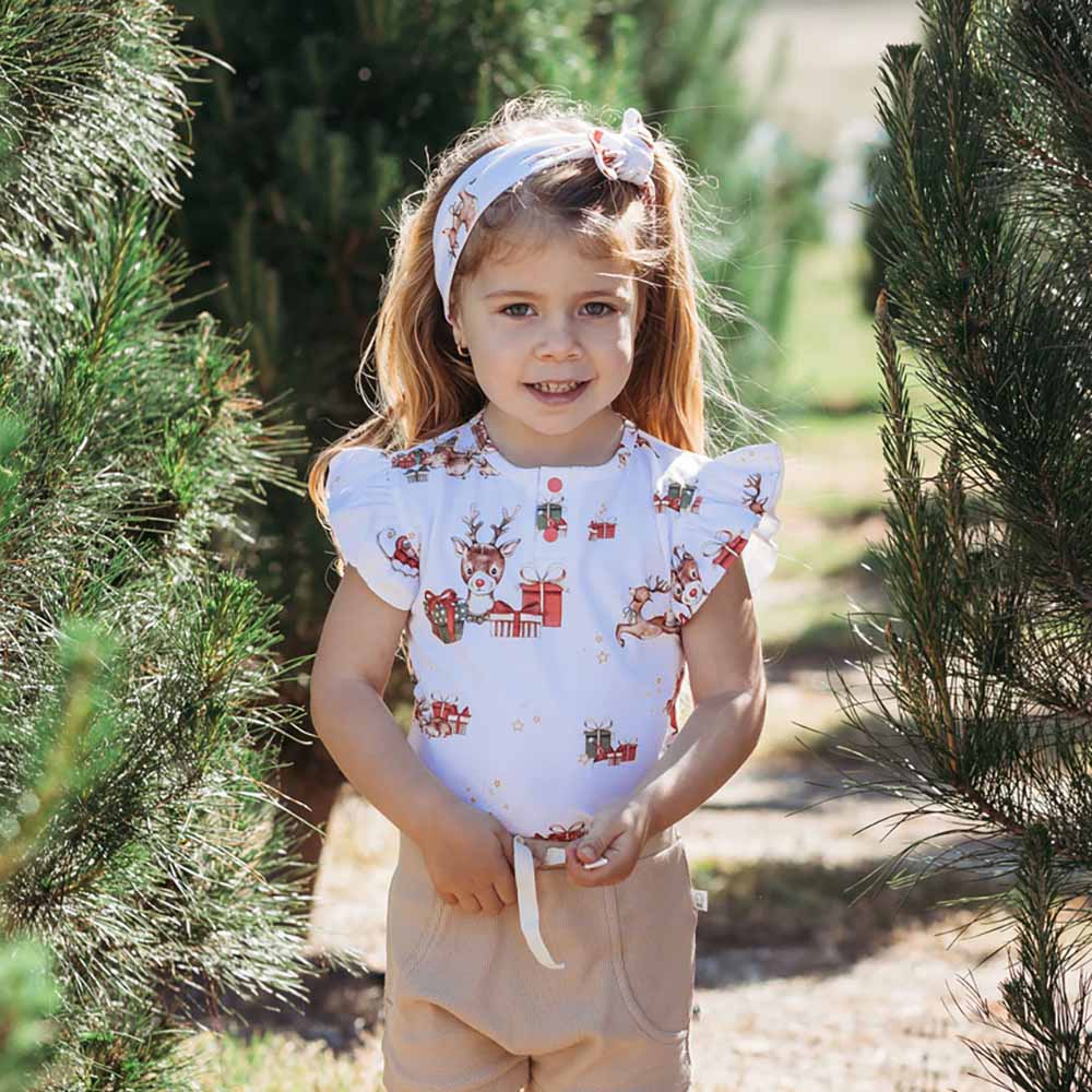 Reindeer Short Sleeve Organic Bodysuit with Frill - View 4