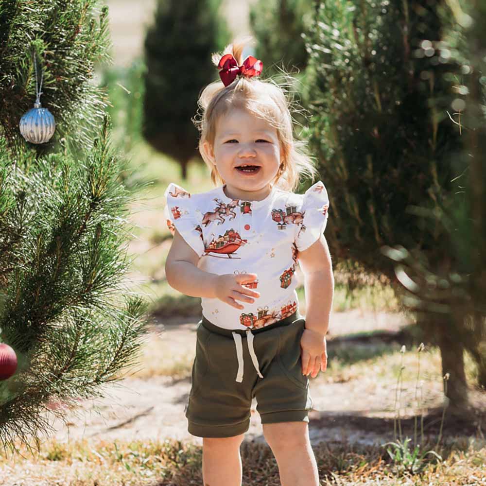 Reindeer Short Sleeve Organic Bodysuit with Frill - View 7