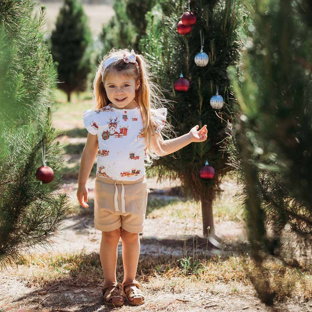 Reindeer Short Sleeve Organic Bodysuit with Frill - View 9