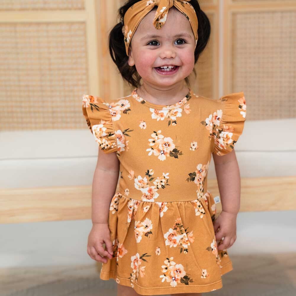 Golden Flower Short Sleeve Organic Dress - View 8