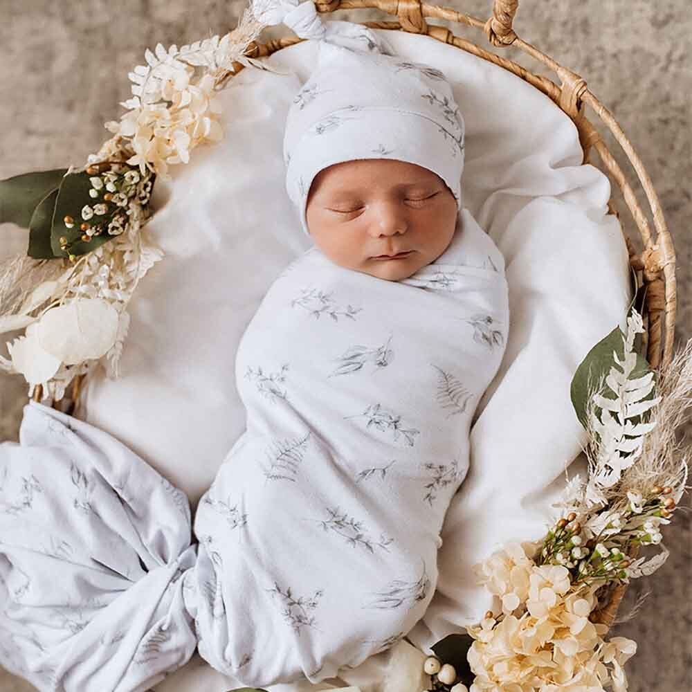 Silver Gum Organic Baby Jersey Swaddle Wrap & Beanie Snuggle Hunny