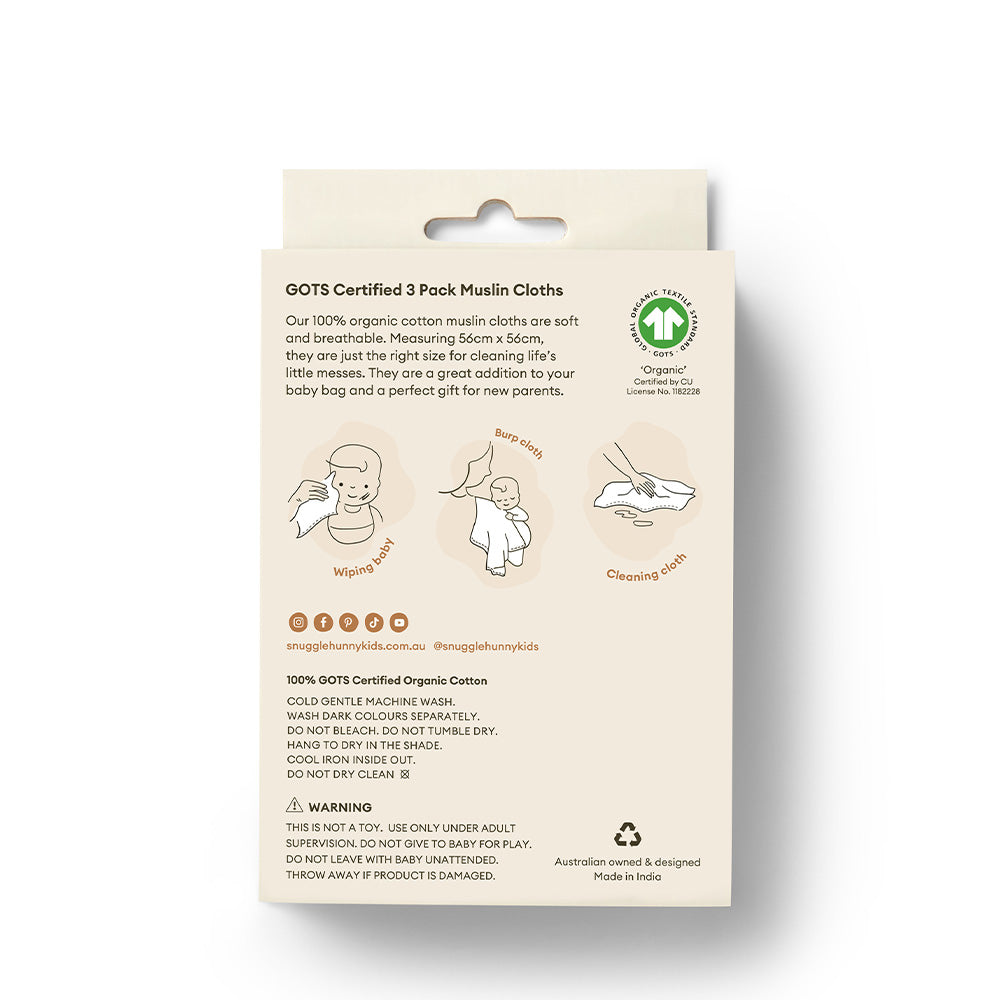 Small Organic Muslin Cloths 3 Pack - Bears/Olive/Pebble - View 3