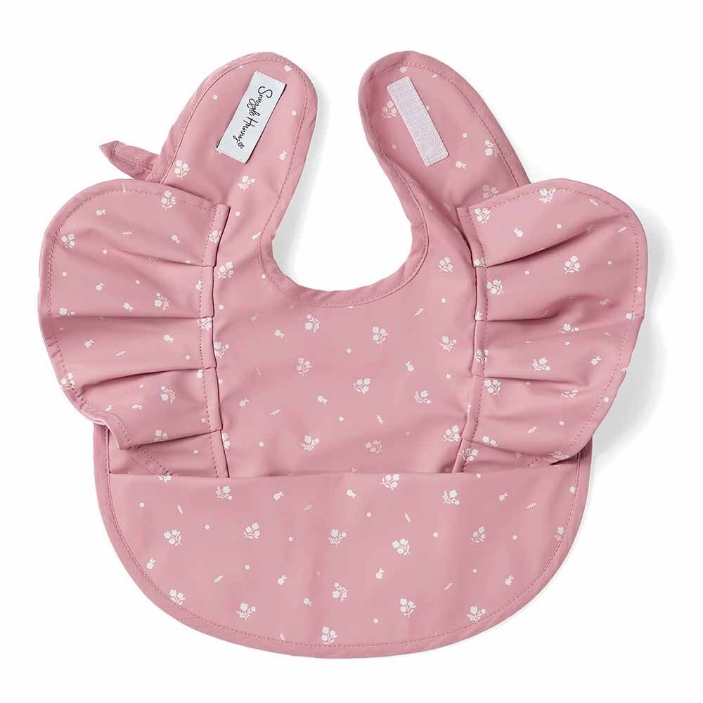 Pink Fleur Frill Waterproof Snuggle Baby Bib | Snuggle Hunny