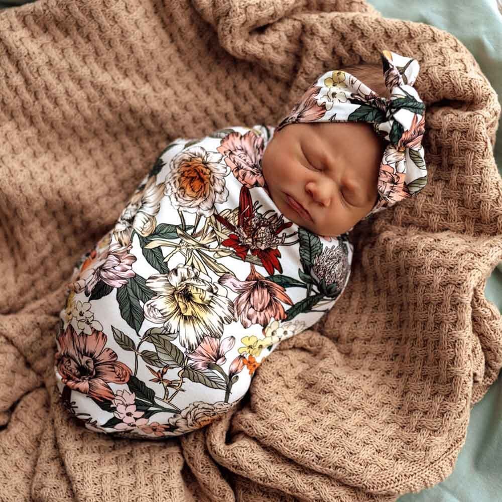 Australiana Organic Baby Swaddle & Topknot For Girls Snuggle Hunny