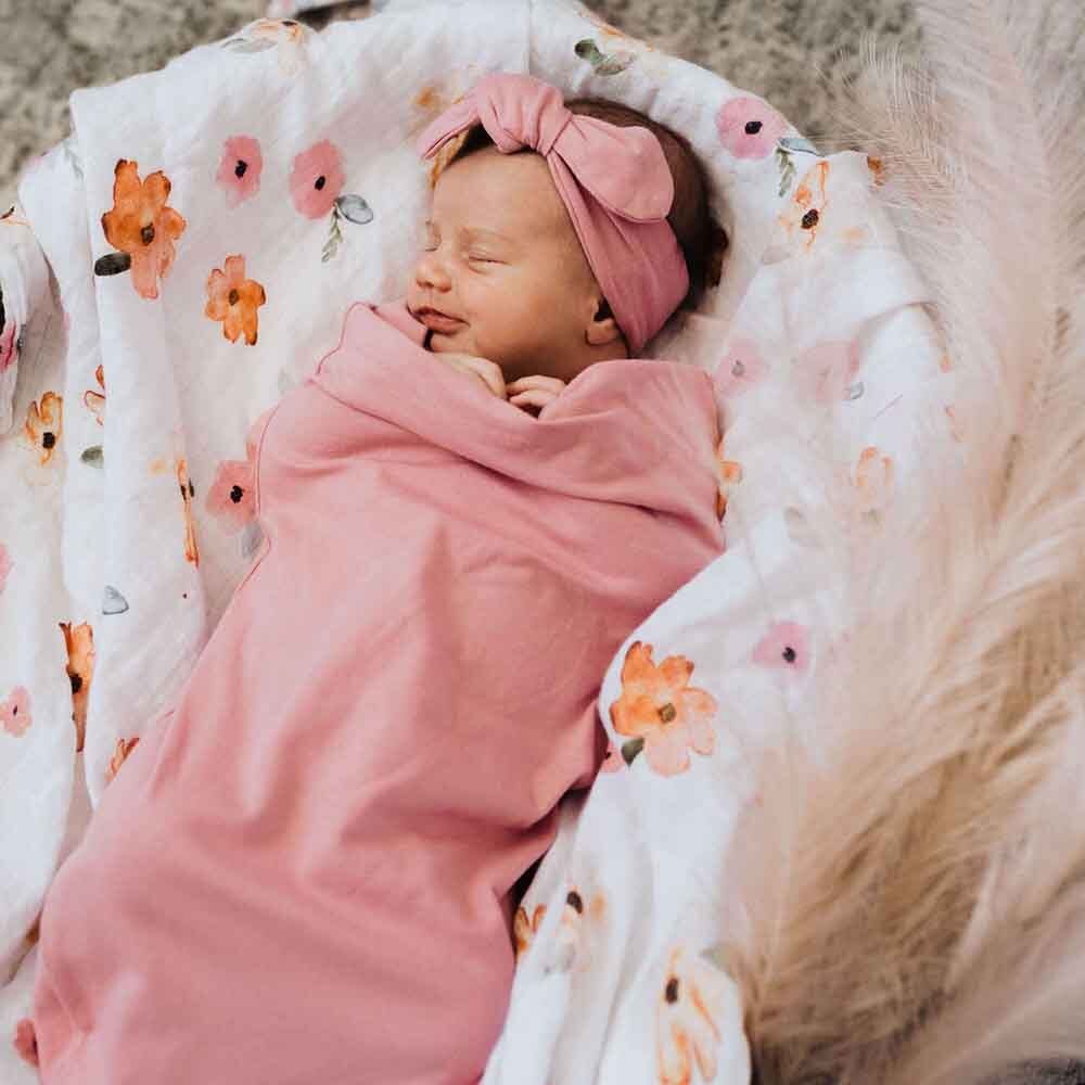 Jewel Organic Baby Swaddle with Topknot Set For Girls Snuggle Hunny