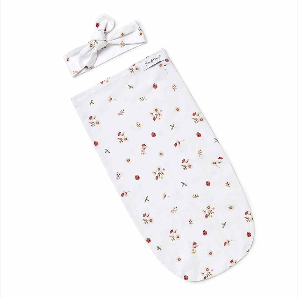 Ladybug Organic Snuggle Swaddle & Topknot Set - View 2