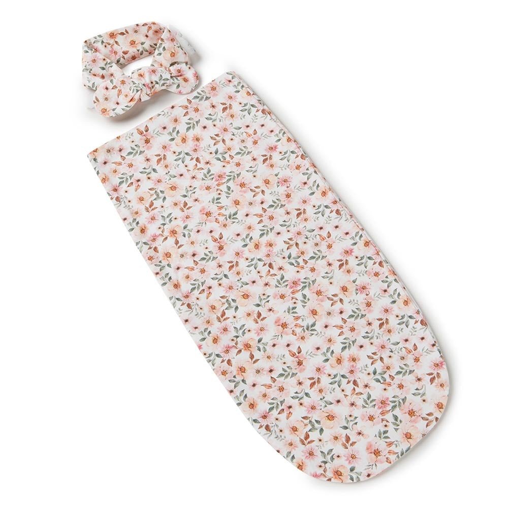 Spring Floral Organic Snuggle Swaddle & Topknot Set - View 2