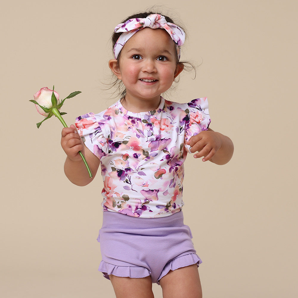 Blushing Beauty Short Sleeve Organic Bodysuit with Frill - View 4