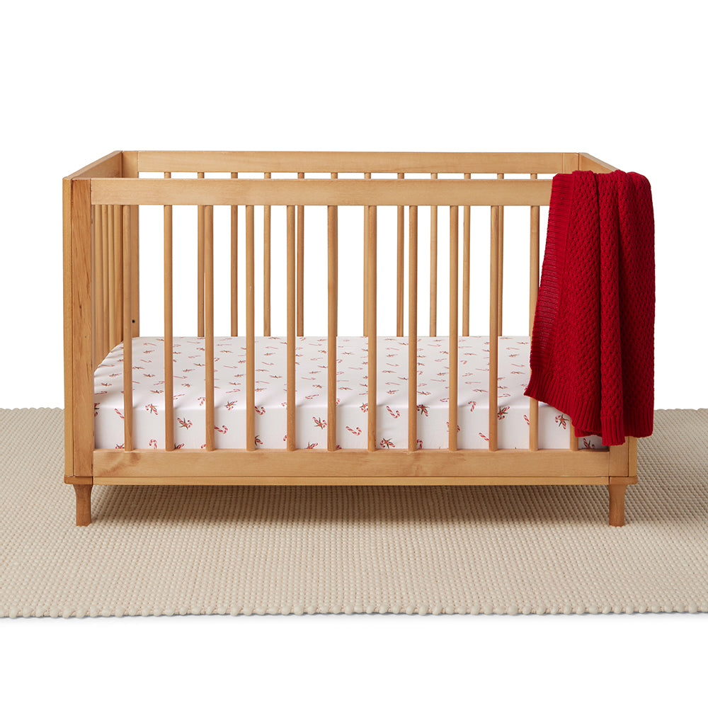 Candy Cane Organic Fitted Cot Sheet - View 5