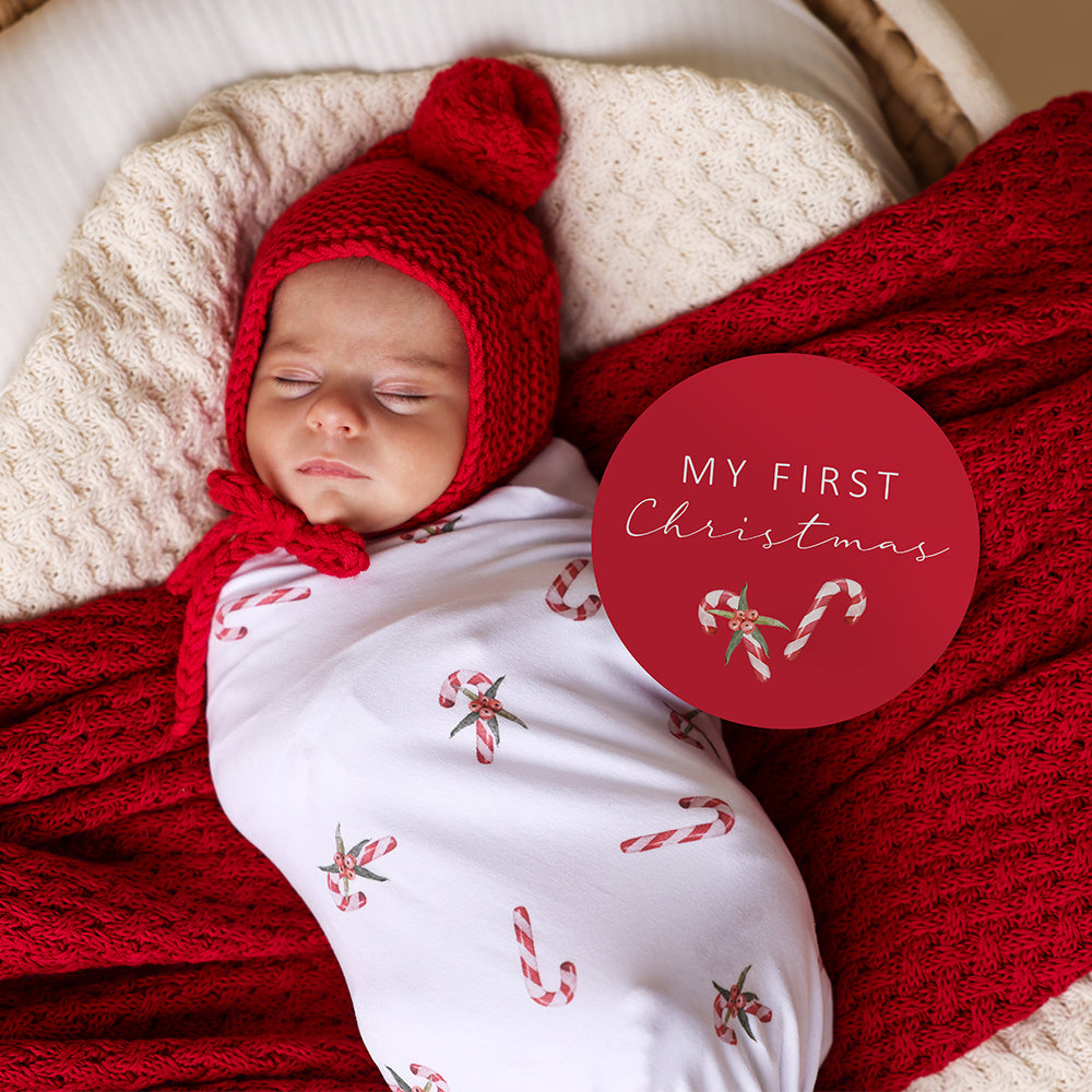 Red Knitted Baby Cot Blanket Snuggle Hunny