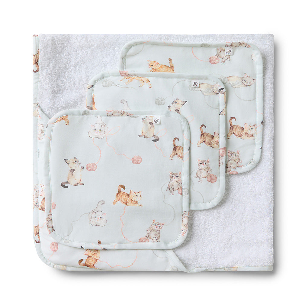 Kittens Organic Baby Towel & Wash Cloth Set - View 1