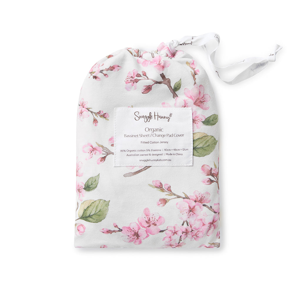 Cherry Blossom Organic Fitted Bassinet Sheet Change Pad Cover