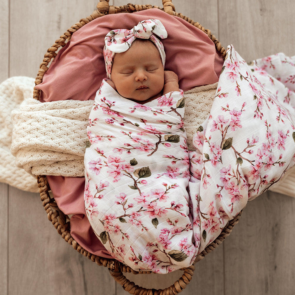Cherry Blossom Organic Muslin Wrap Snuggle Hunny