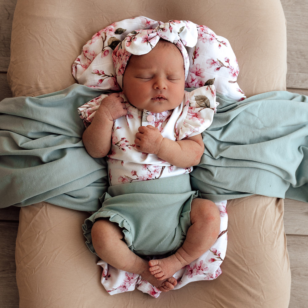 Cherry Blossom Short Sleeve Organic Bodysuit with Frill - View 4