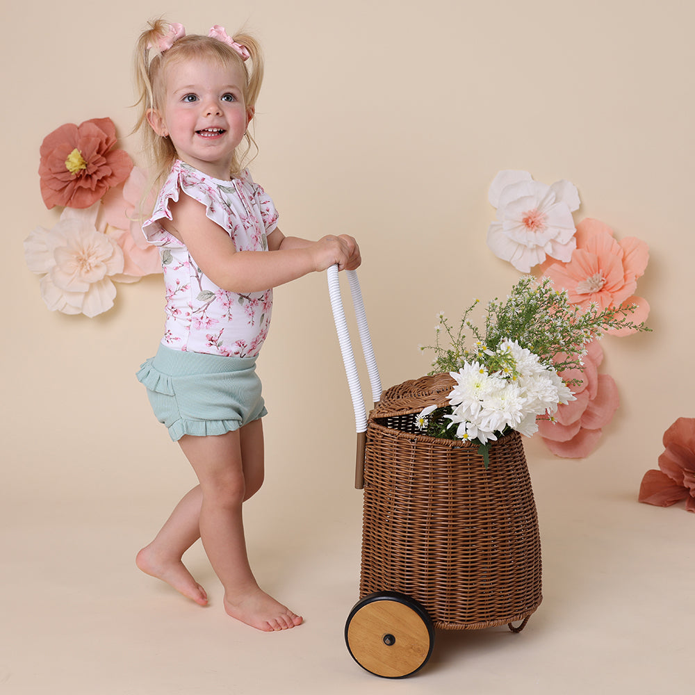 Cherry Blossom Short Sleeve Organic Bodysuit with Frill - View 5
