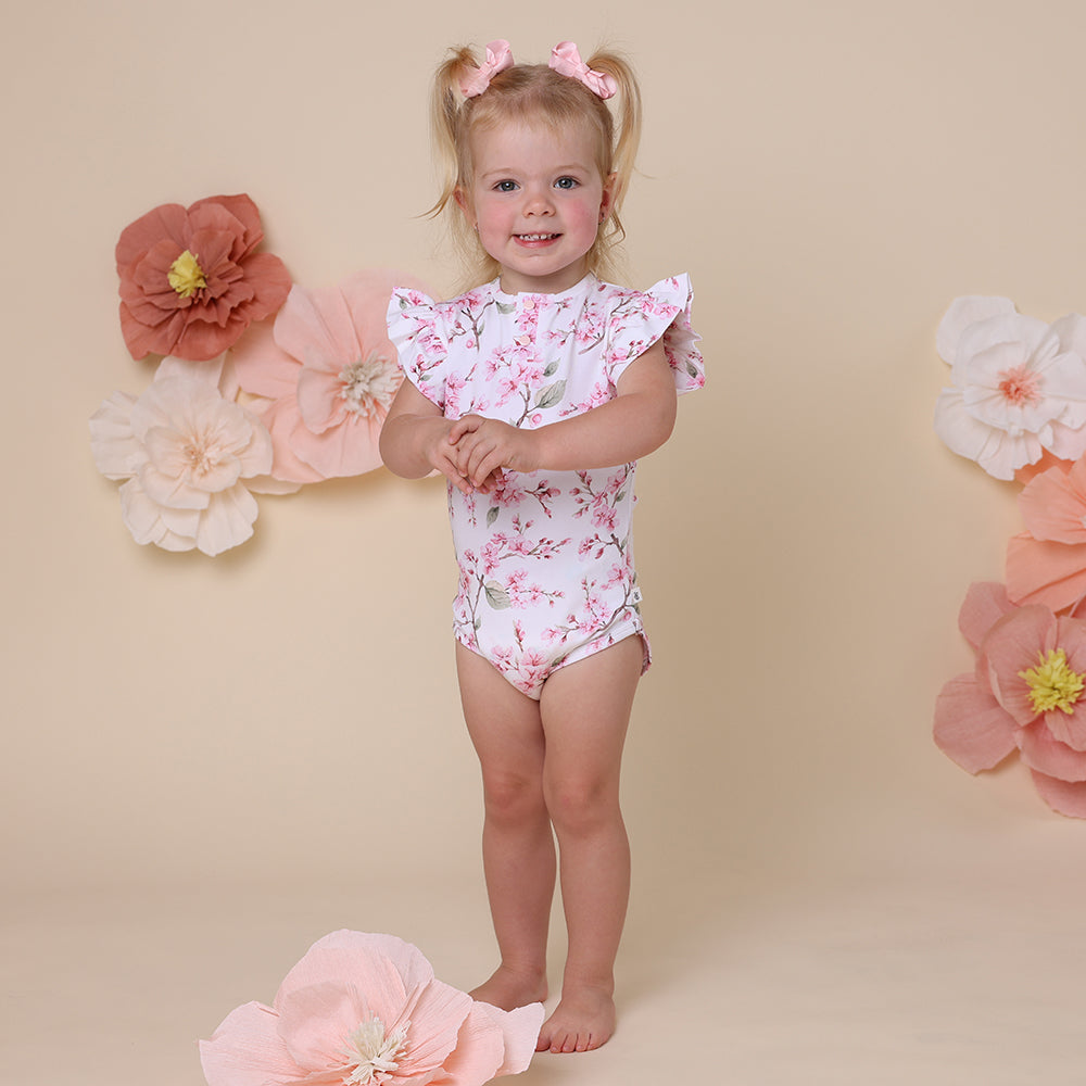 Cherry Blossom Short Sleeve Organic Bodysuit with Frill - View 3