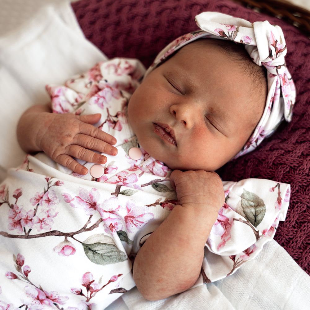 Cherry Blossom Short Sleeve Organic Bodysuit with Frill - View 6