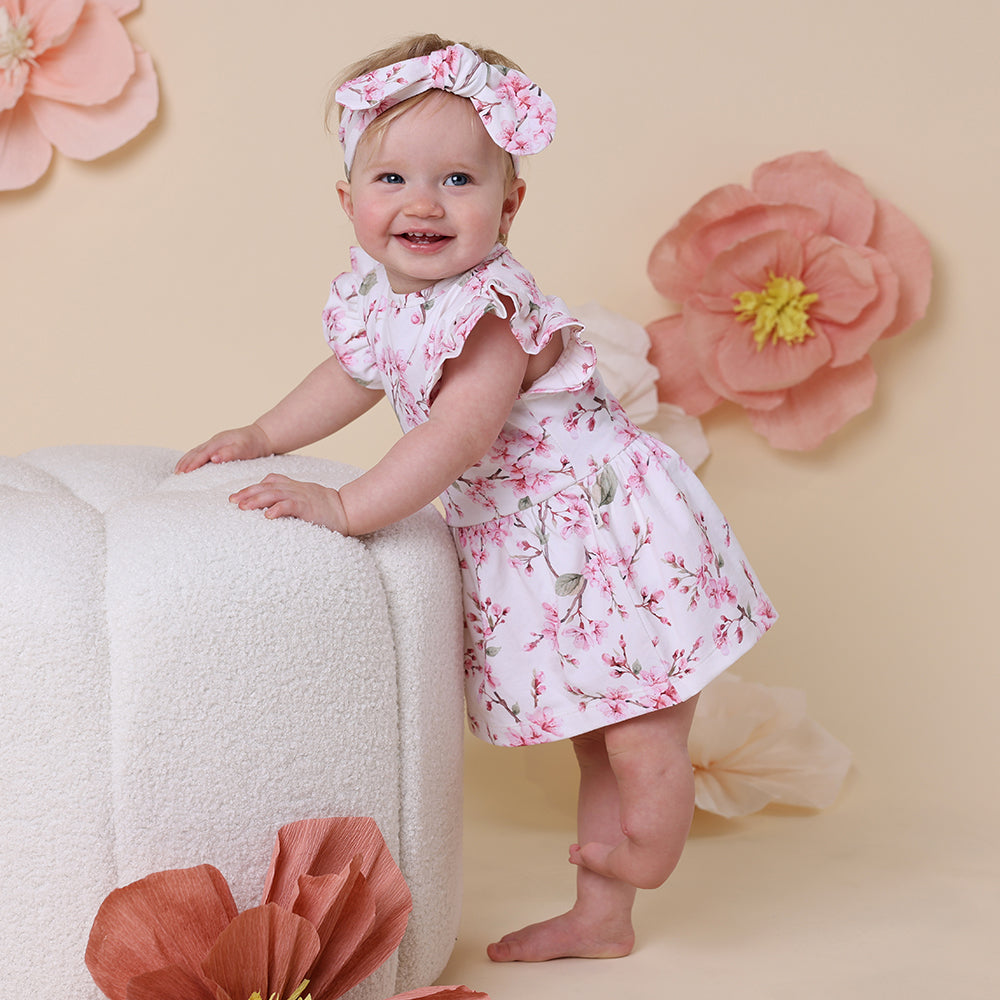Cherry Blossom Short Sleeve Organic Dress - View 1