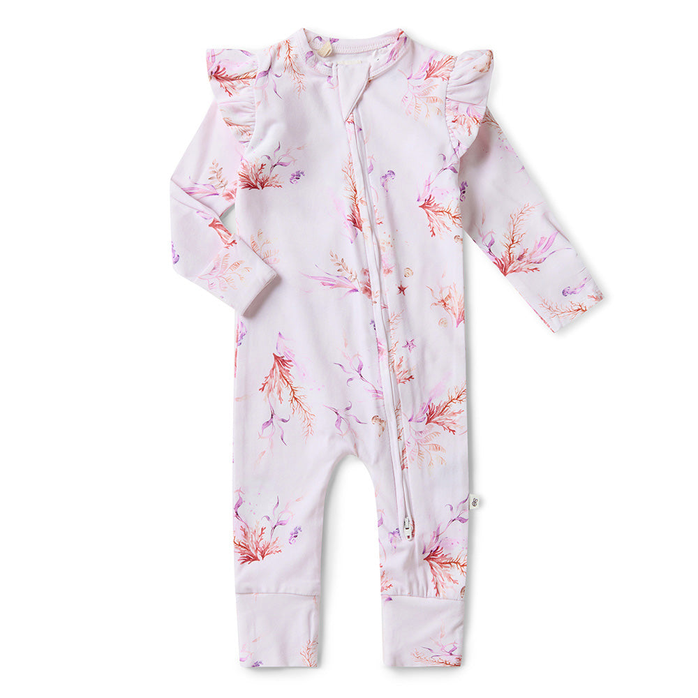 Coral Organic Snugglesuit Convertible Romper with Frill - View 2