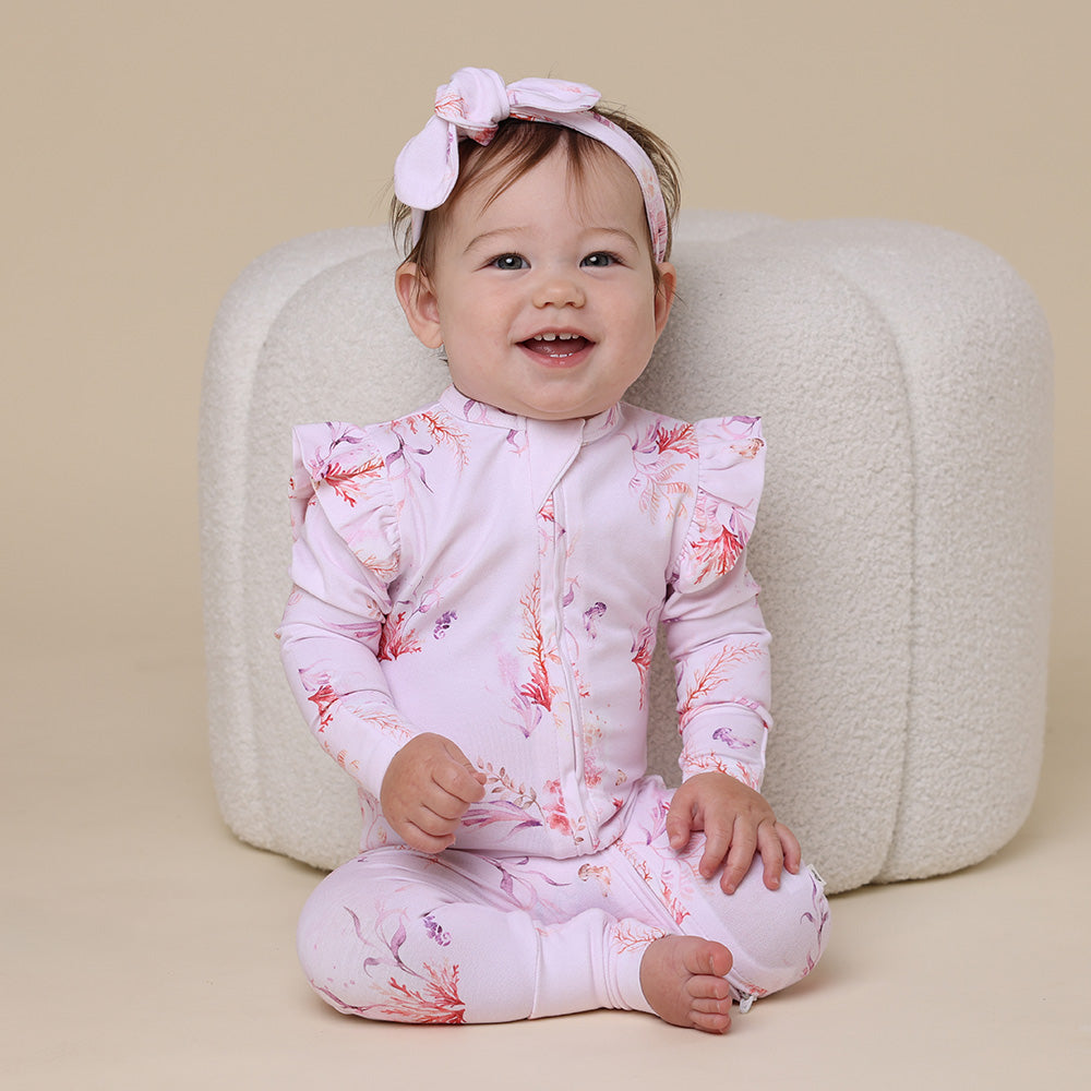 Coral Organic Snugglesuit Convertible Romper with Frill - View 1
