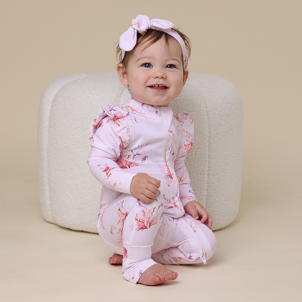 Coral Organic Snugglesuit Convertible Romper with Frill - View 3