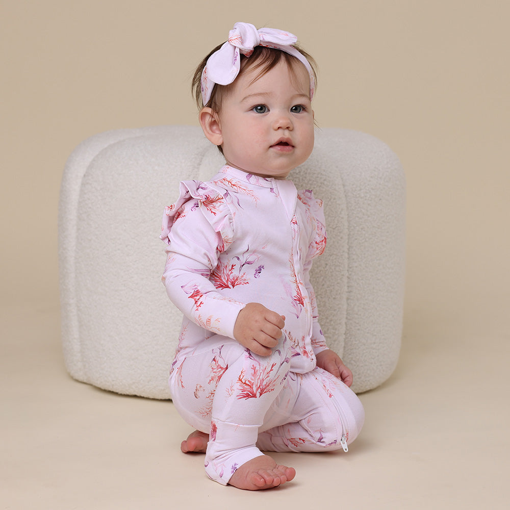 Coral Organic Snugglesuit Convertible Romper with Frill - View 4