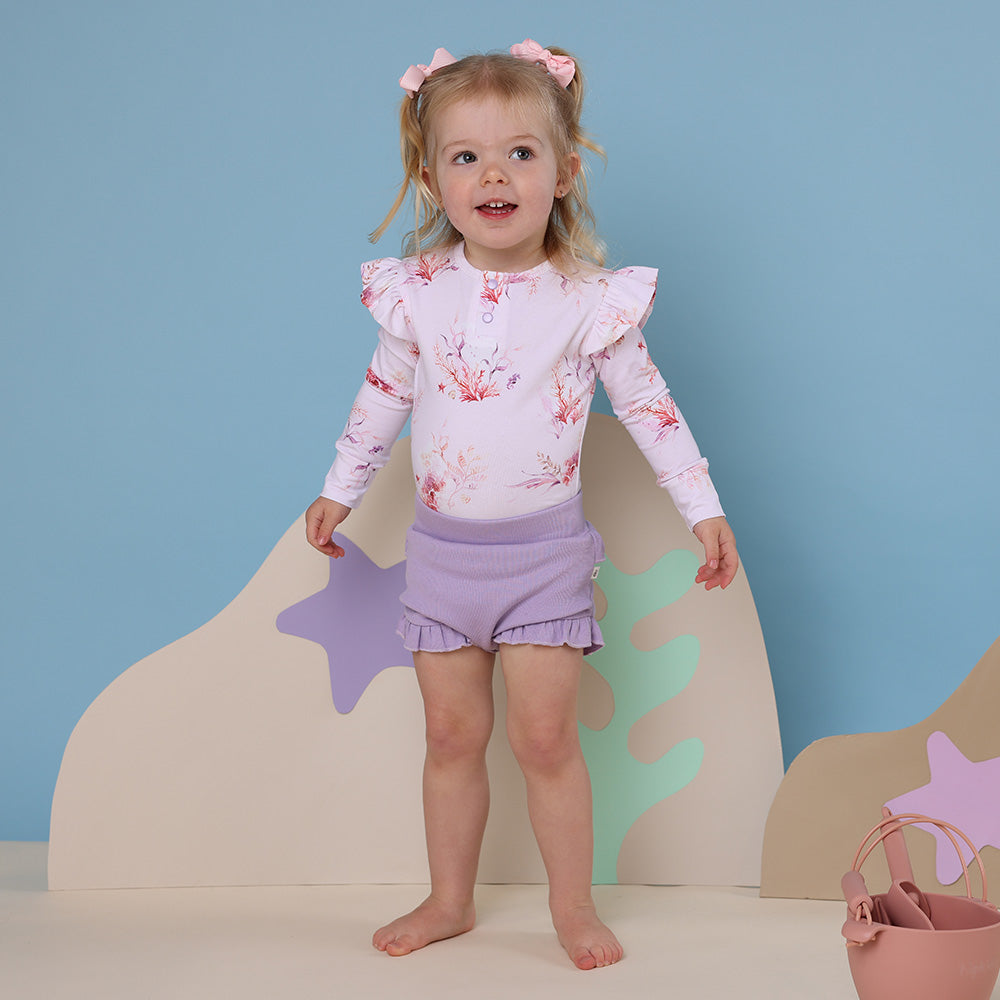 Coral Long Sleeve Organic Bodysuit with Frill - View 4
