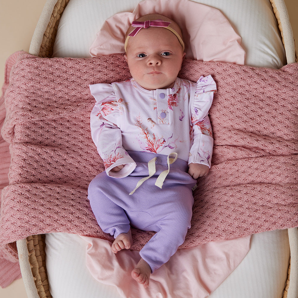 Coral Long Sleeve Organic Bodysuit with Frill - View 5