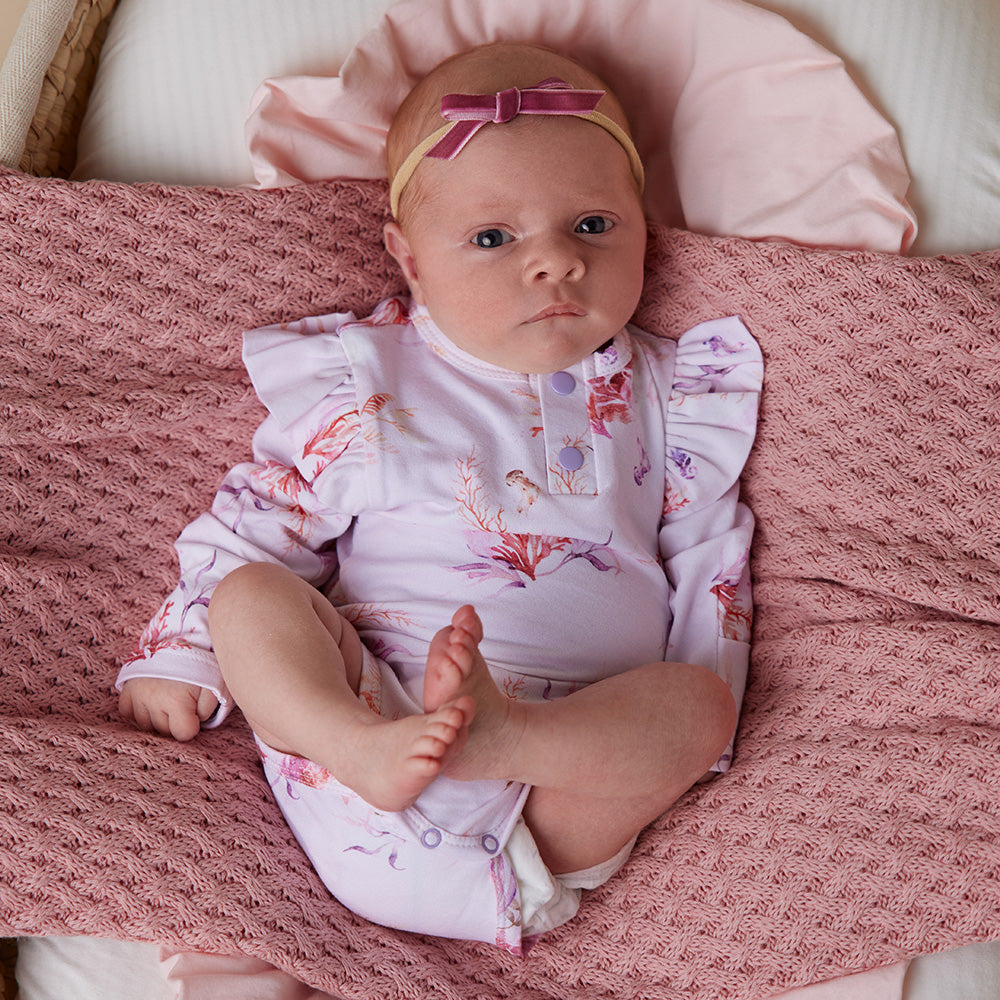 Coral Long Sleeve Organic Bodysuit with Frill - View 3