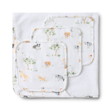 Dog Park Organic Baby Towel & Wash Cloth Set | Snuggle Hunny