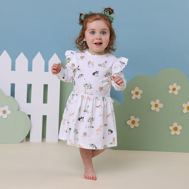 Toddler wearing Dog Park Long Sleeve Organic Dress | Snuggle Hunny