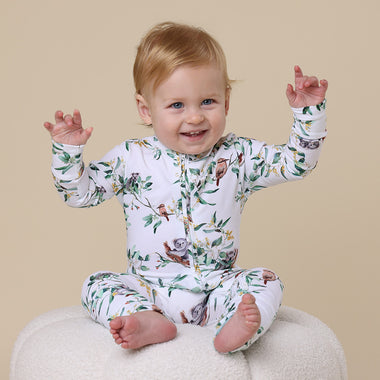 Toddler wearing Eucalypt Organic Snugglesuit Convertible Romper | Snuggle Hunny