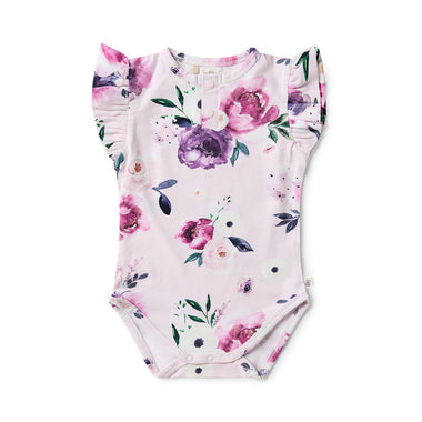 Floral Kiss Short Sleeve Organic Bodysuit with Frill | Snuggle Hunny