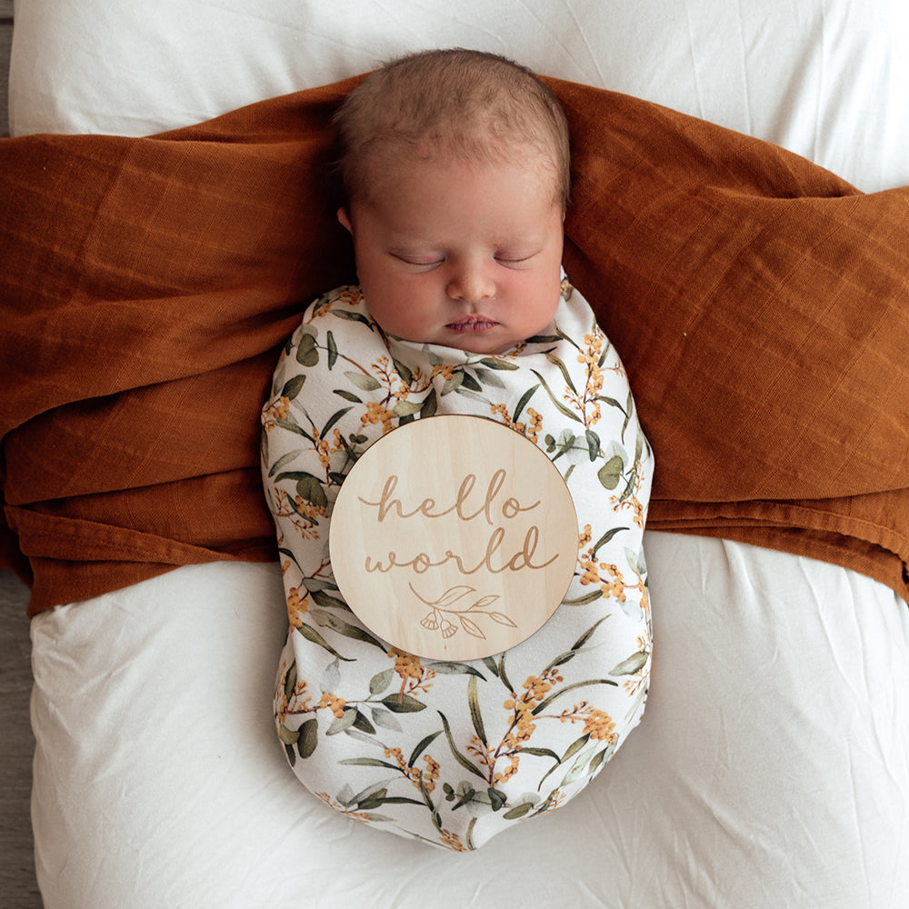 Golden Wattle Organic Snuggle Swaddle & Topknot Set | Snuggle Hunny