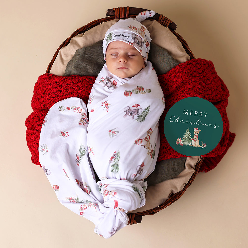 Kangas & Koalas Organic Jersey Wrap & Beanie Set + Milestone Card - View 1