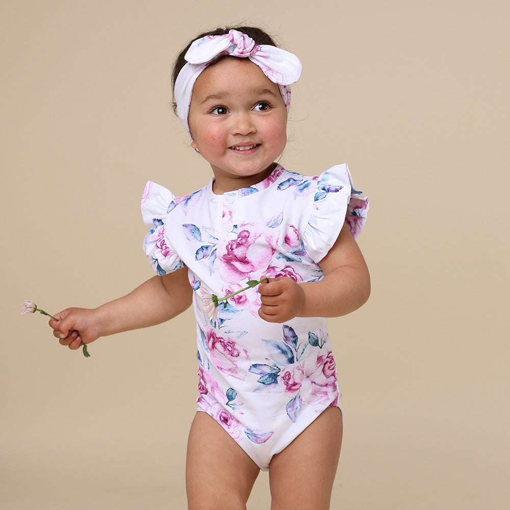 Lilac Skies Short Sleeve Organic Bodysuit with Frill - View 3