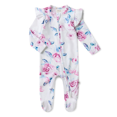 Lilac Skies Organic Snuggle Sleepsuit Zip Footie with Frill | Snuggle Hunny