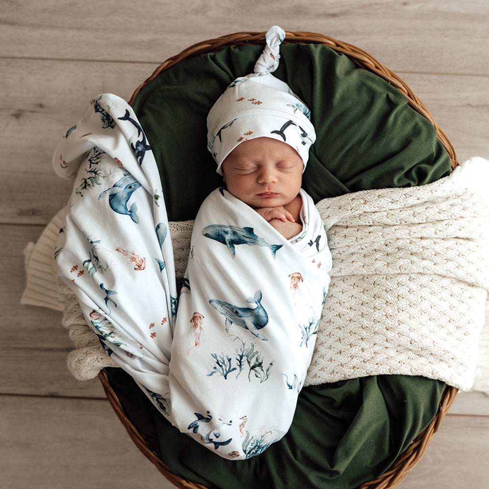 Ocean Organic Jersey Wrap & Beanie Set - View 1