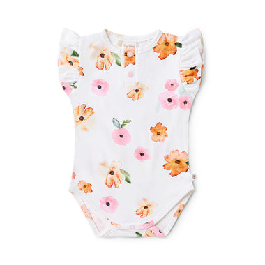 Poppy Short Sleeve Organic Bodysuit with Frill | Snuggle Hunny