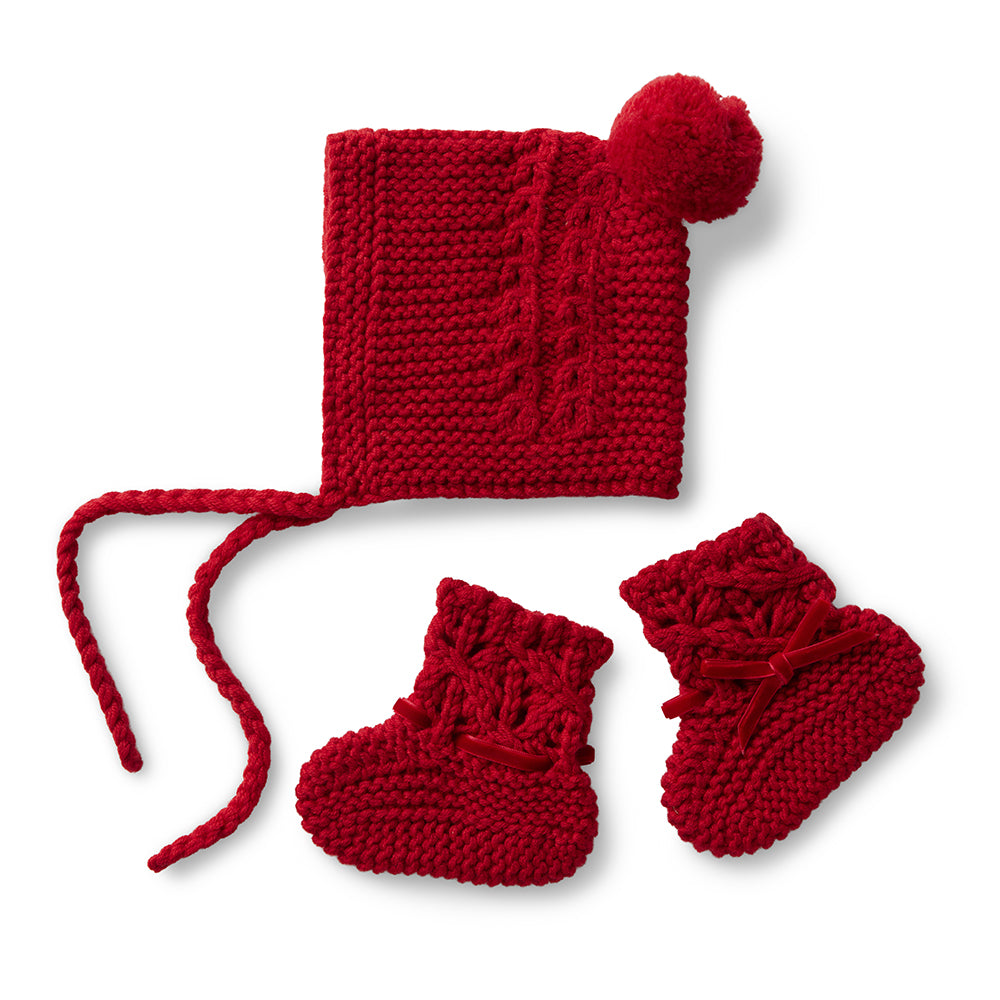 Red Merino Wool Bonnet & Booties - View 2