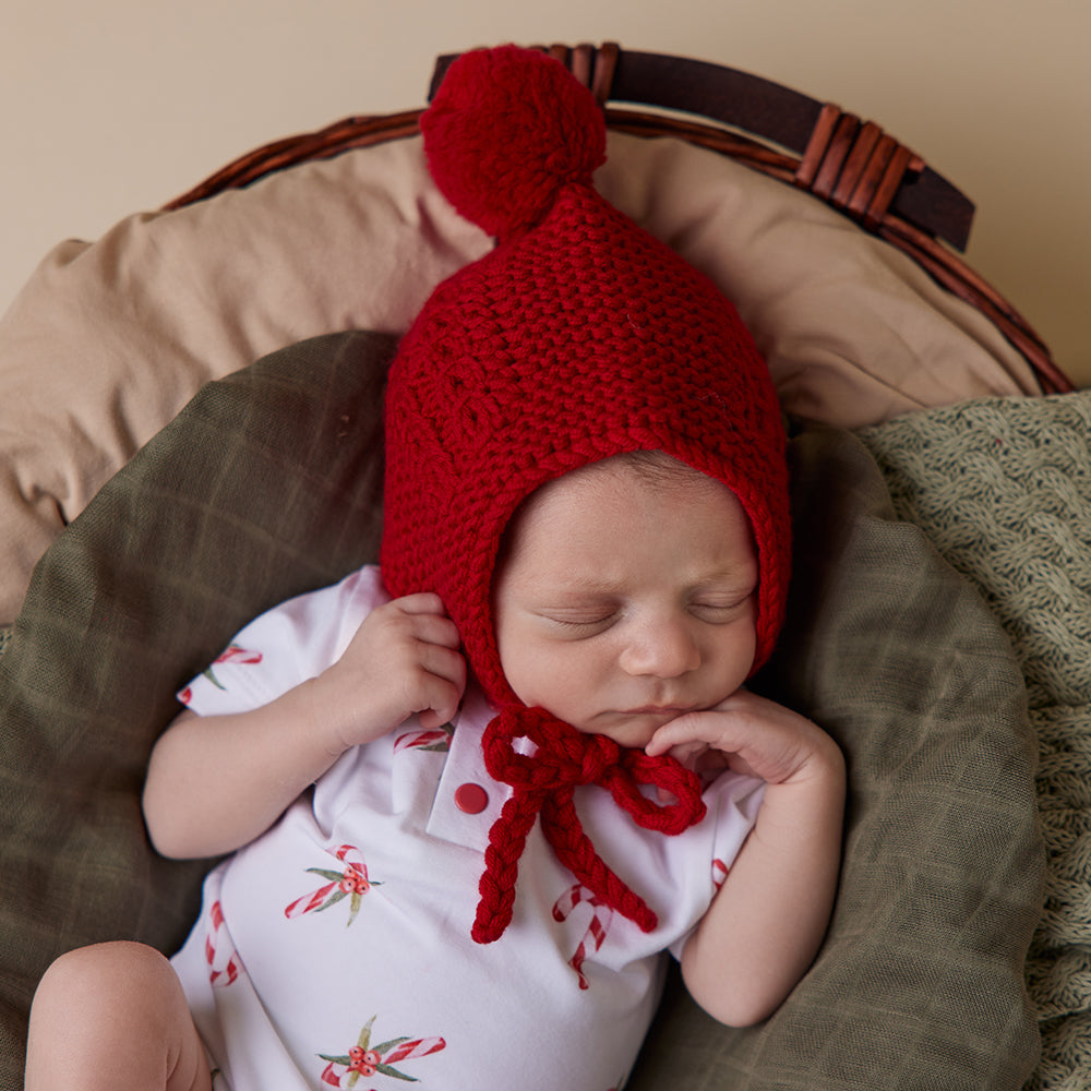 Red Merino Wool Baby Bonnet Booties Snuggle Hunny
