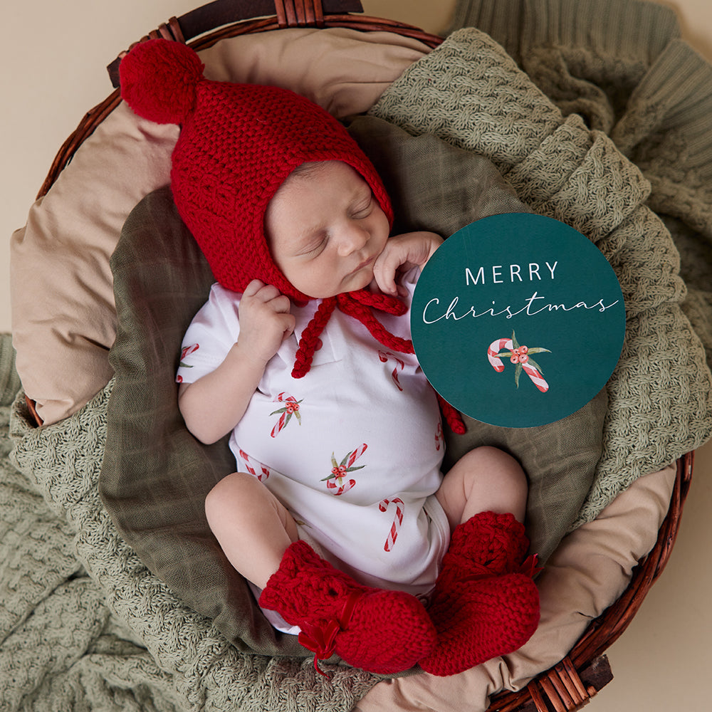 Red Merino Wool Bonnet & Booties - View 3