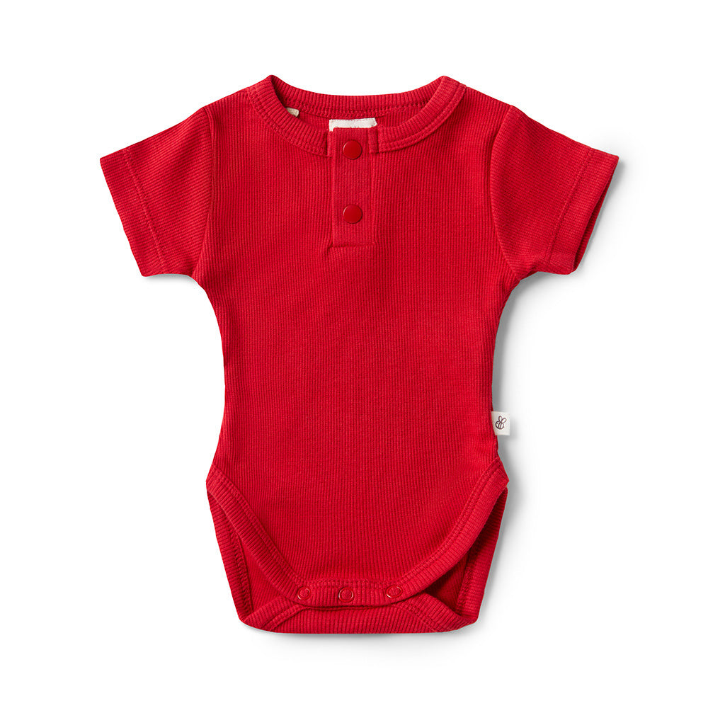 Red Organic Short Sleeve Bodysuit Snuggle Hunny