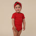 Toddler wearing Red Short Sleeve Organic Bodysuit | Snuggle Hunny