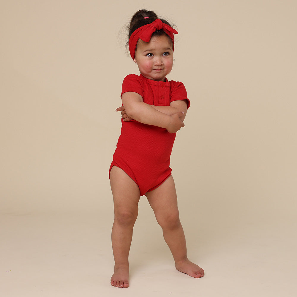 Red Short Sleeve Organic Bodysuit - View 4