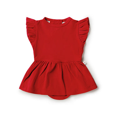 Red Short Sleeve Organic Dress | Snuggle Hunny